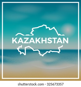 Kazakhstan map against the backdrop of beach and tropical sea with bright sun. EPS10 vector