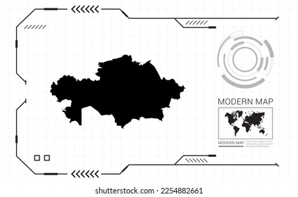 Mapa de Kazajistán del marco digital negro HUD, GUI, interfaz de interfaz de usuario vector de radar.