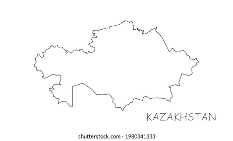 Kazakhstan map black line on white background. Vector illustration.