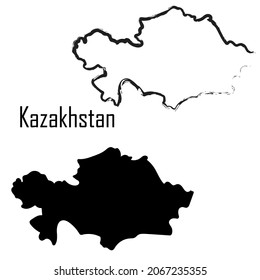 Kazakhstan map black and white vector illustration. map black and white vector illustration.