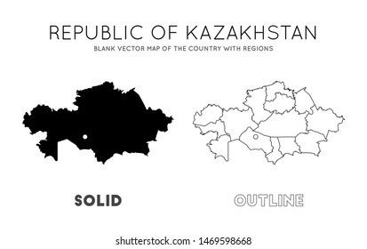 Kazakhstan map. Blank vector map of the country with regions. Borders of Kazakhstan for your infographic. Vector illustration.