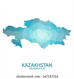 Kazakhstan map - blue geometric rumpled triangular low poly style gradient graphic background , polygonal design for your . Vector illustration eps 10.