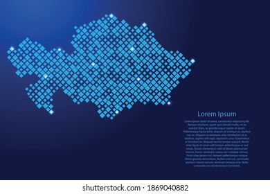 Kasachstan Karte aus blauen Mustern Hombusse verschiedener Größen und leuchtendes Raumsternengitter. Vektorgrafik.
