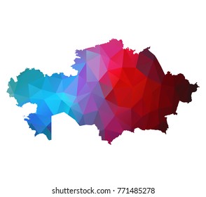 kazakhstan map. Blue and Red polygonal shape vector illustration on white background. Vector illustration eps 10.