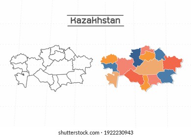 Kazakhstan map city vector divided by colorful outline simplicity style. Have 2 versions, black thin line version and colorful version. Both map were on the white background.