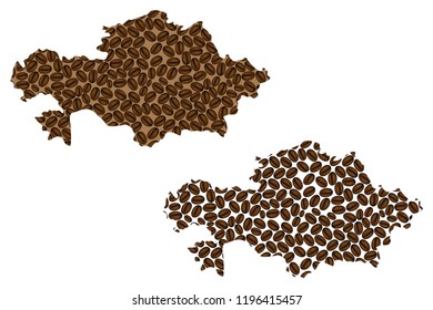 Kazakhstan -  map of coffee bean, Republic of Kazakhstan map made of coffee beans,