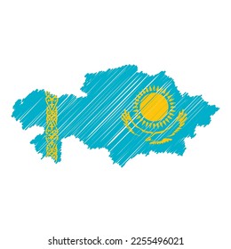 Kazakhstan map color hand drawn sketch. Vector concept illustration flag, scribble map. Country map for infographic, brochures and presentations isolated on white background. Vector illustration.