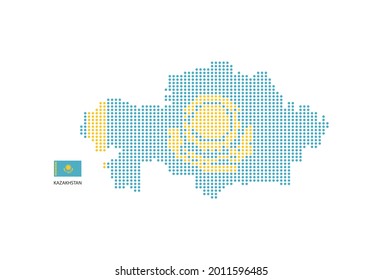 Kazakhstan map design by color of Kazakhstan flag in circle shape, White background with Kazakhstan flag.