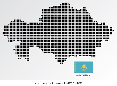 Kazakhstan map design square with flag Kazakhstan.