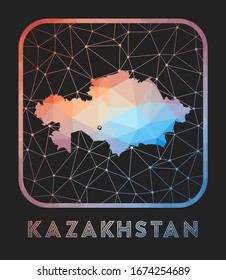 Kazakhstan map design. Vector low poly map of the country. Kazakhstan icon in geometric style. The country shape with polygonal gradient and mesh on dark background.
