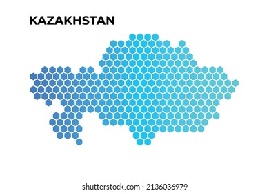 Kazakhstan map digital hexagon shape on white background vector illustration