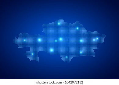 Kazakhstan map with dotted style and glowing points star on blue background ,Vector illustration