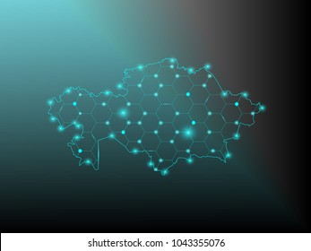 Kazakhstan map with dotted style and glowing points star on blue background ,Vector illustration