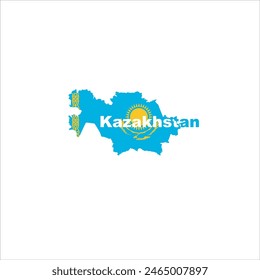 Kasachstan Karte und Flagge Farbe Design auf weißem Hintergrund