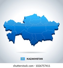 Kazakhstan map and flag - High Detailed Vector Illustration