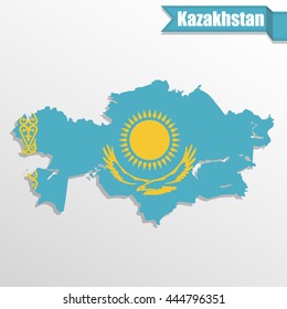 Kazakhstan map with flag inside and ribbon