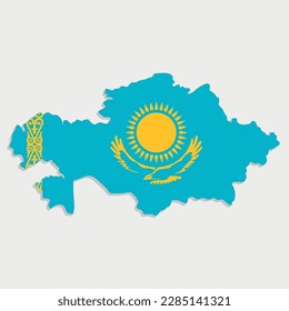 kazakhstan map with flag on gray background