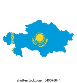 Kazakhstan map and flag in white background