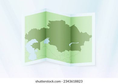 Mapa de Kazajistán, papel doblado con mapa de Kazajistán. Ilustración vectorial.