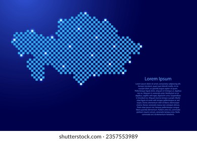 Kazakhstan map from futuristic blue checkered square grid pattern and glowing stars for banner, poster, greeting card