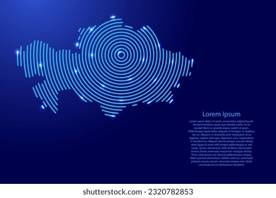 Kazakhstan, map from futuristic concentric blue circles and glowing stars for banner, poster, greeting card