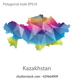 Kazakhstan map in geometric polygonal style. Vector illustration EPS10.
