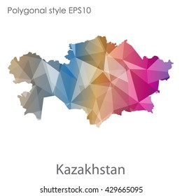 Kazakhstan map in geometric polygonal style.Vector illustration EPS10.