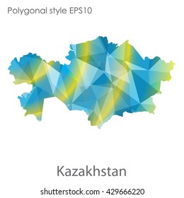 Kazakhstan map in geometric polygonal style.Vector illustration EPS10.