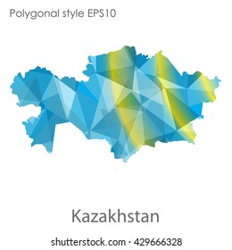Kazakhstan map in geometric polygonal style.Vector illustration EPS10.