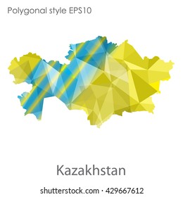 Kazakhstan map in geometric polygonal style.Vector illustration EPS10.