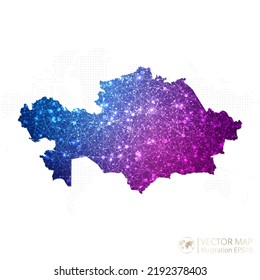 Mapa de Kazajistán en azul geométrico con degradado de estilo poligonal púrpura sobre fondo blanco. Ilustración vectorial Eps10.