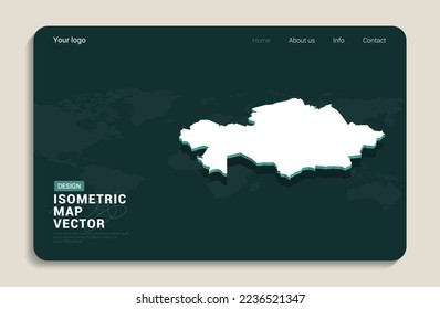 Kazajistán mapea el fondo verde con vector isométrico. Plantilla de diseño de banners Web.