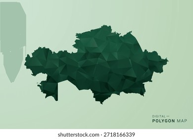 Kazakhstan Map - Green Polygon Style Vector Illustration, Low Poly Geometric Design with Clean Silhouette on soft green Background.