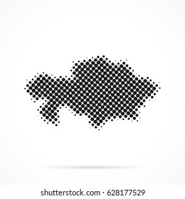 Kazakhstan map in halftone. Dotted illustration isolated on a white background.
Vector illustration.