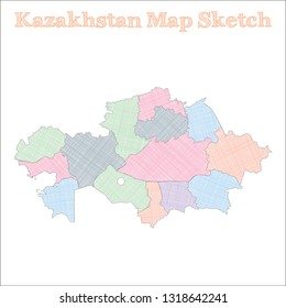 Kazakhstan map. Hand-drawn country. Vector illustration.