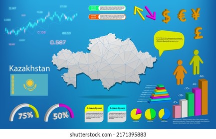 Infografiken zur Stadtplan von Kasachstan - Diagramme, Symbole, Elemente und Symbole. Detaillierte Karte Kasachstans mit hochwertigen Infografiken aus dem Geschäftsbereich.