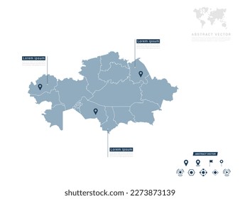 Kazakhstan map of infographic blue Navigator pin location checking communication information plan position.