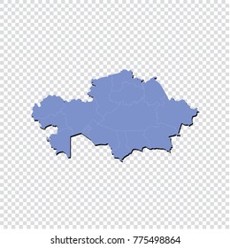 Kazakhstan map isolated on transparent background.High Detailed Blue Map of Kazakhstan isolated. Vector illustration