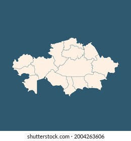 Mapa de Kazajistán, aislado de fondo blanco. Mapa negro, tierra plana. Mapa del mundo simplificado con redondeo
