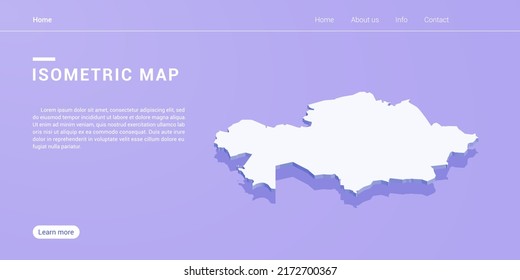 Kazakhstan map of isometric purple vector illustration. Web banner layout template.