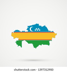 Kazakhstan map in Karakalpakstan flag colors, editable vector.