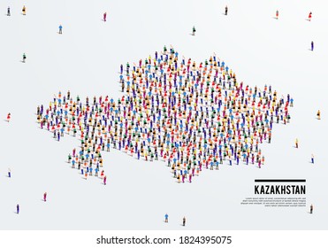 Kazakhstan Map. Large group of people form to create a shape of Kazakhstan Map. vector illustration.