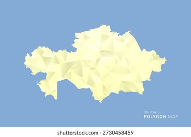 Kazajistán Mapa en estilo de Vector de polígono bajo, ilustración de forma geométrica con tonos amarillos suaves sobre fondo azul, silueta limpia para infografía.
