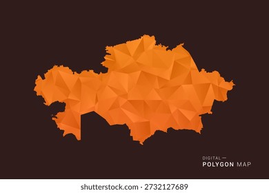 Kazakhstan Map - low poly polygon vector, geometric triangulated silhouette in orange and dark brown tones, clean modern infographic style, isolated background.