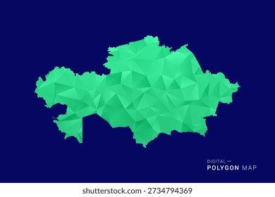 Kazakhstan Map - low poly polygon vector, geometric triangulated silhouette in green and blue tones, clean modern style, isolated background for infographic use.
