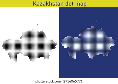 Mapa de Kazajistán hecho de puntos sobre fondos blancos y azules