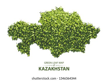 kazakhstan map made up of green leaf on white background vector illustration of a forest is conceptual of the global green environmental issues worldwide