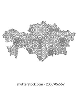 Kazakhstan map with mandala Design. Vector Illustration