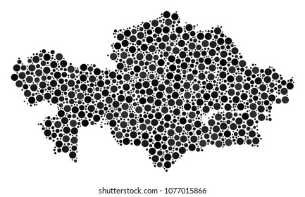Kazakhstan Map mosaic of filled circles in various sizes. Scattered round elements are organized into Kazakhstan Map illustration. Vector geographical map design concept.