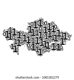 Kazakhstan Map mosaic icon of binary digits in various sizes. Vector digital symbols are scattered into Kazakhstan Map illustration design concept.